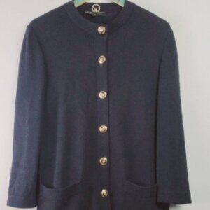 St. John Basics Lg Gold Button Front Cardigan Med